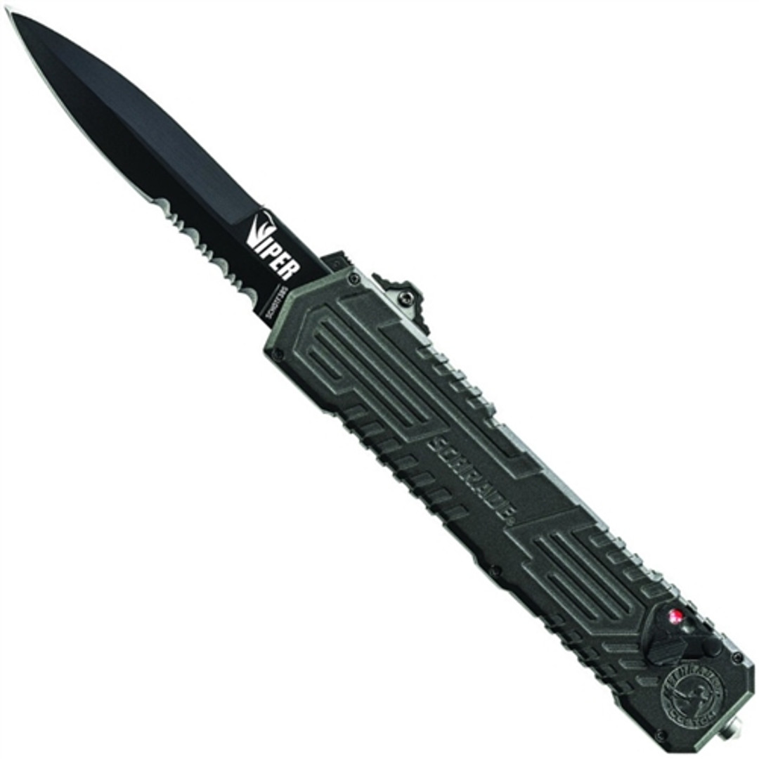 Schrade Viper SCHOTF3BS Out The Front Assist Knife, Black Dagger Combo Blade