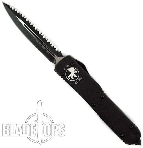 Microtech Tactical Ultratech OTF Knife, Dual Edge Black Plain/Full Serrated Blade, 122-3T