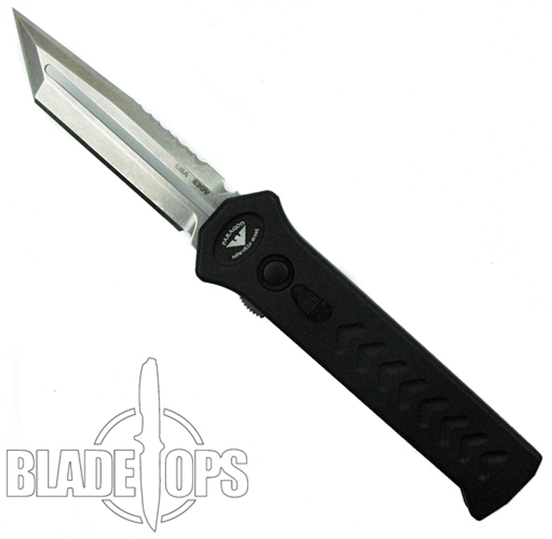 Paragon Black PARA-XD OTF Auto Knife, Stonewash Tanto Combo Blade