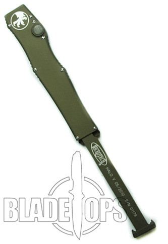 Microtech Green Halo V OTF Automatic Tanto Point Knife, Bead Blast Part Serrated, MT150-8GR