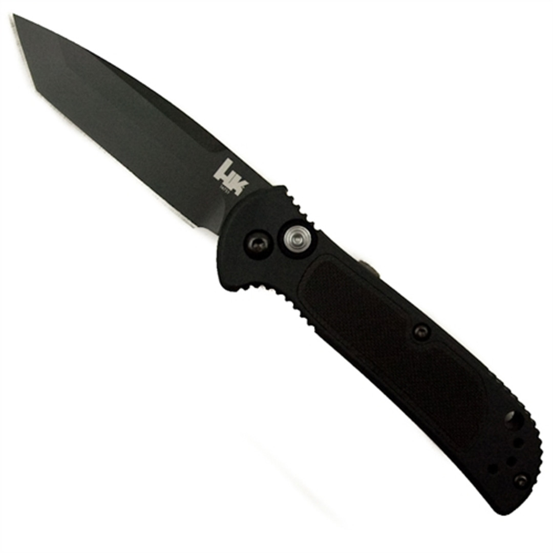 Benchmade H&K Mini-Entourage Tanto Auto Knife, G-10, D2 Black Blade