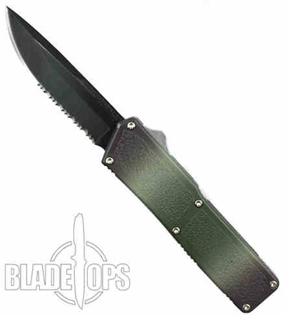 Camo Lightning Double Action OTF, Black Combo Blade