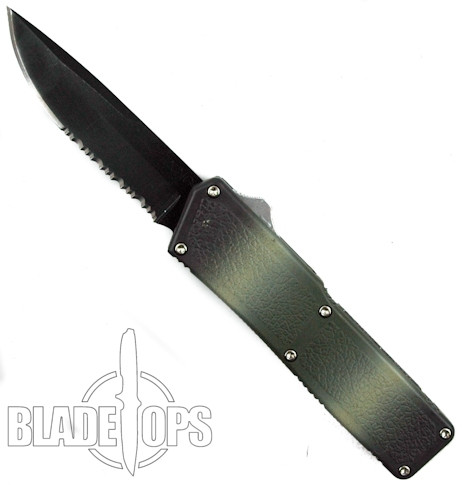 Camo Lightning Double Action OTF, Black Combo Blade