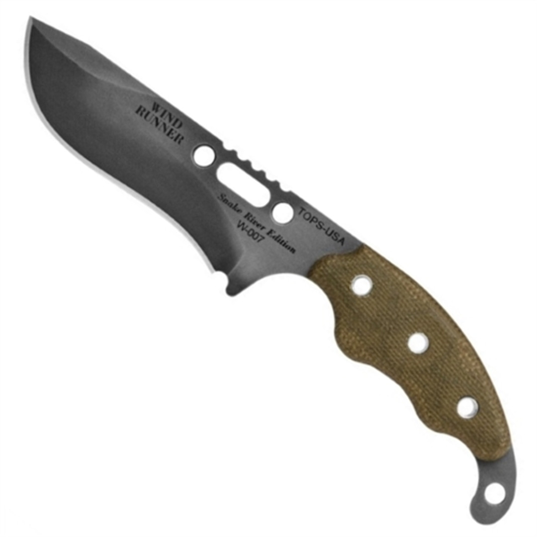 TOPS WDR-01 Green Wind Runner SRE Micarta Fixed Blade Neck Knife, 1095 Carbon Black River Wash Blade