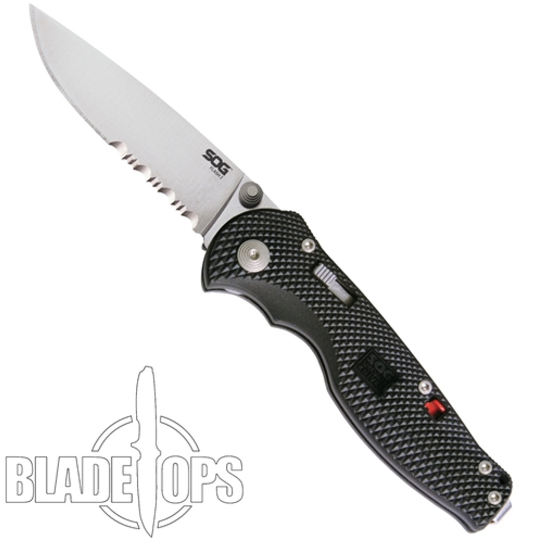 SOG Flash I Assisted Knife, Satin Part Serrated Blade, FSA97