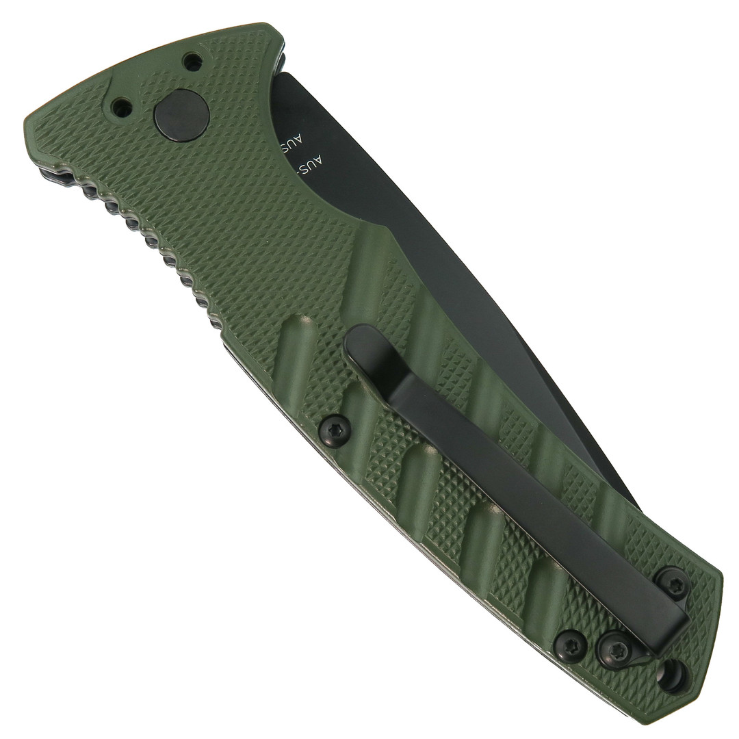 Boker Plus 01BO403 OD Green Strike Tanto Auto Knife, AUS-8 Black Combo Blade