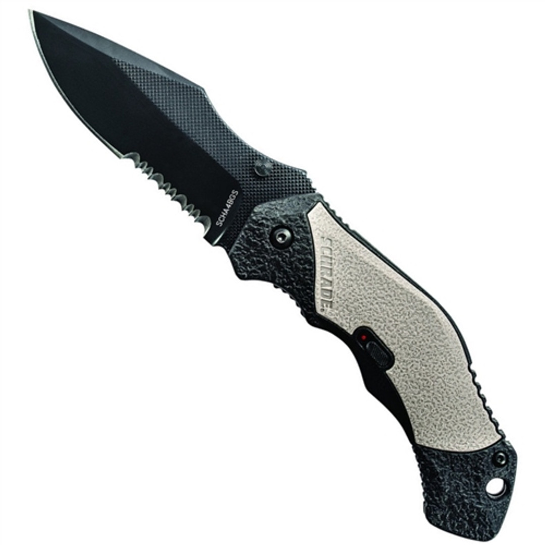 Schrade SCHA4BGS Spring Assist Knife, Grey Handle, Black Combo Edge