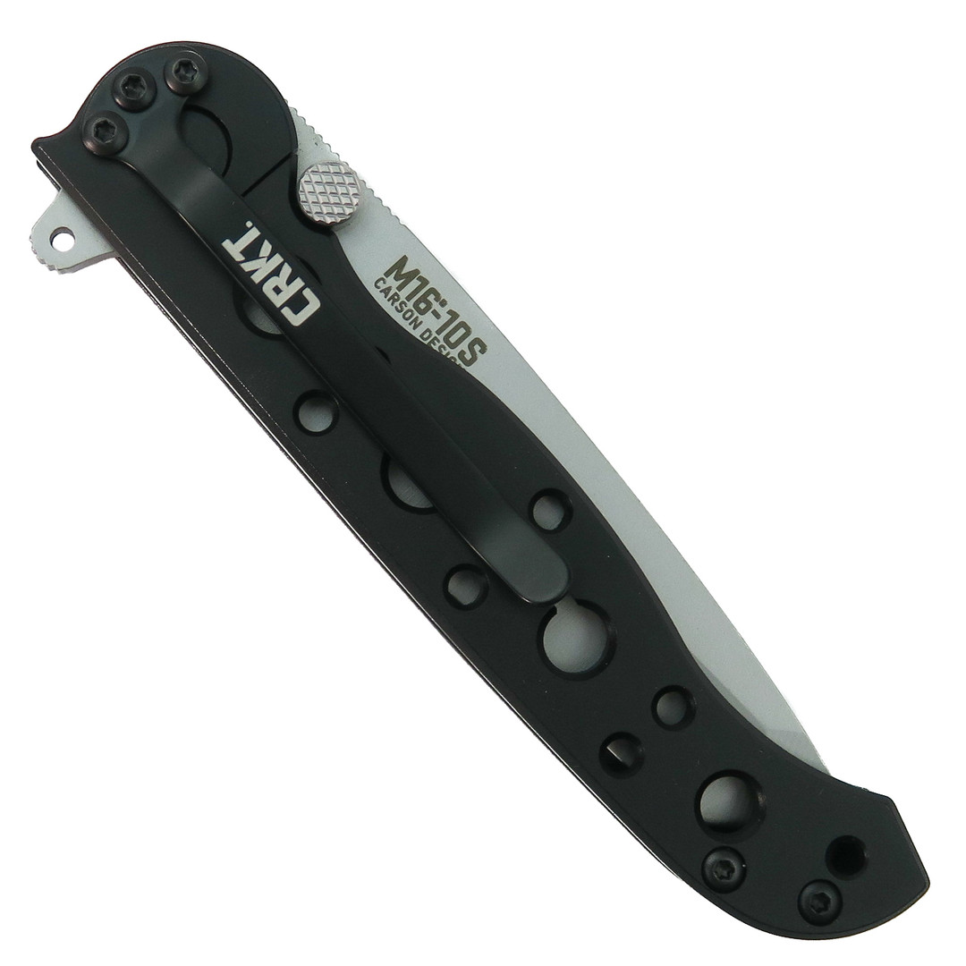 CRKT M16-10S Carson Framelock Folder Knife, BeadBlast Tanto Combo Blade, Clip View