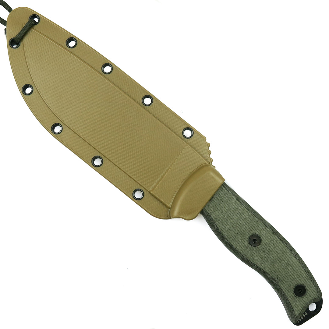 ESEE Knives 6 Fixed Blade Knife, Black Part Serrated Blade, Linen Micarta Handle, Olive Drab Sheath, 6S-OD, sheath