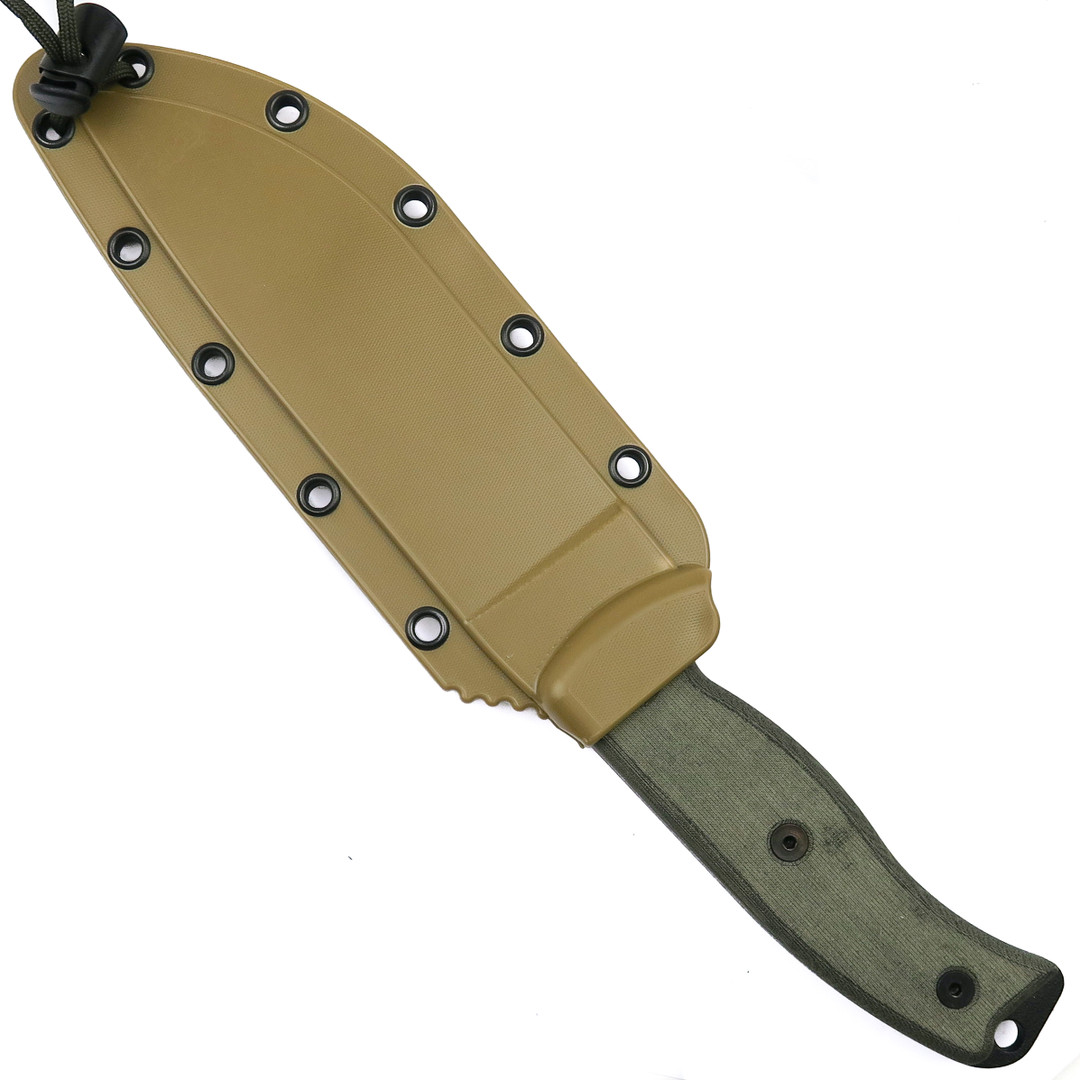ESEE Knives 6 Fixed Blade Knife, Black Part Serrated Blade, Linen Micarta Handle, Olive Drab Sheath, 6S-OD, sheath