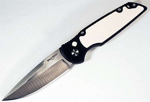 Pro-Tech TR3TUX, Satin Blade, Black Handle with Ivory Micarta Inlay
