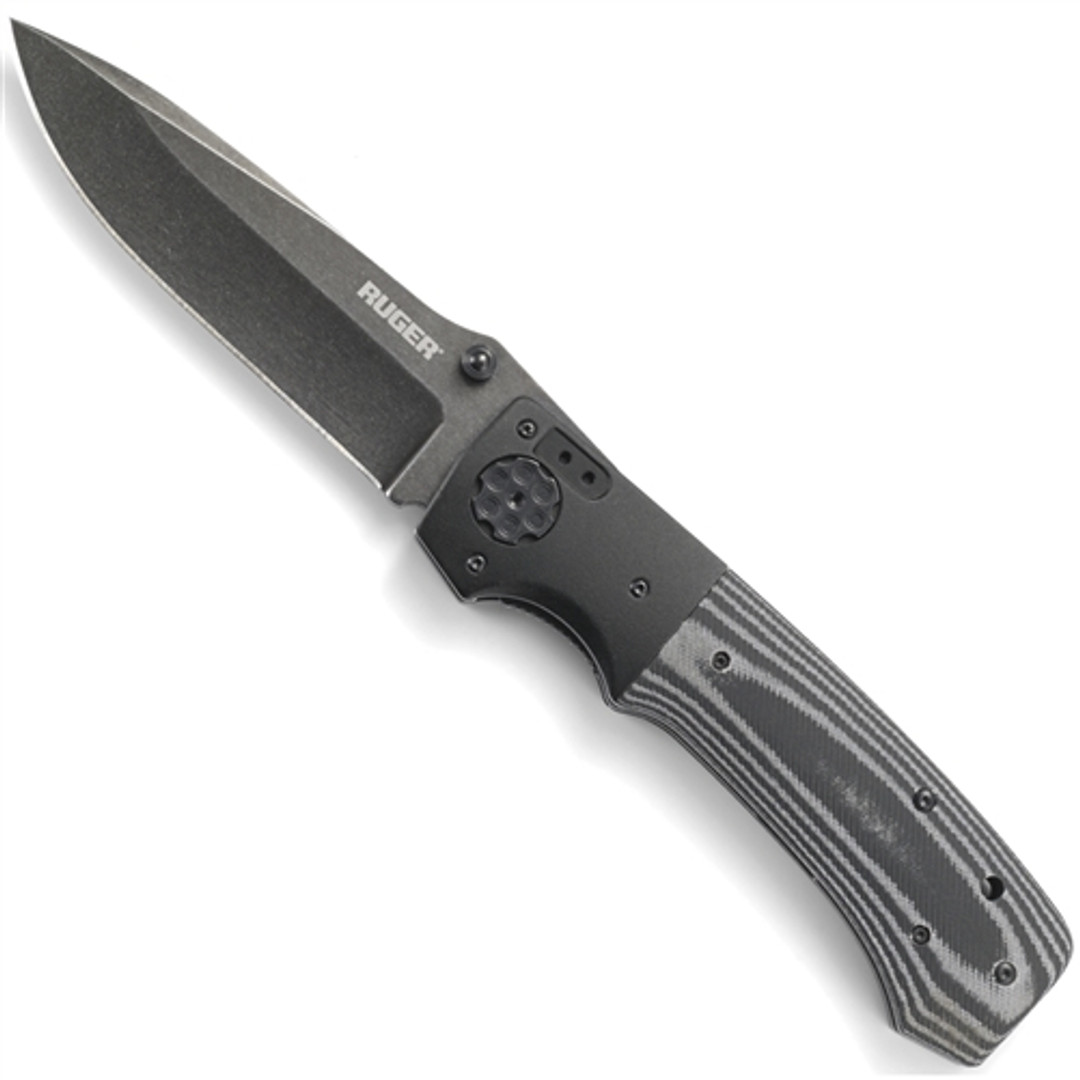 Ruger R2003K All-Cylinders +P Folder Knife, Black/Stonewash Blade