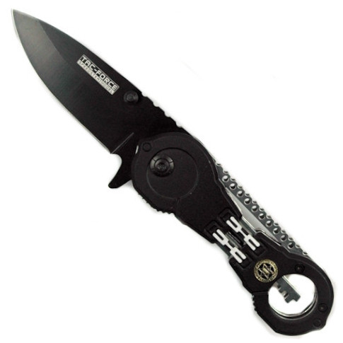Handcuffs Spring Assisted Knife, Black Tactical Blade