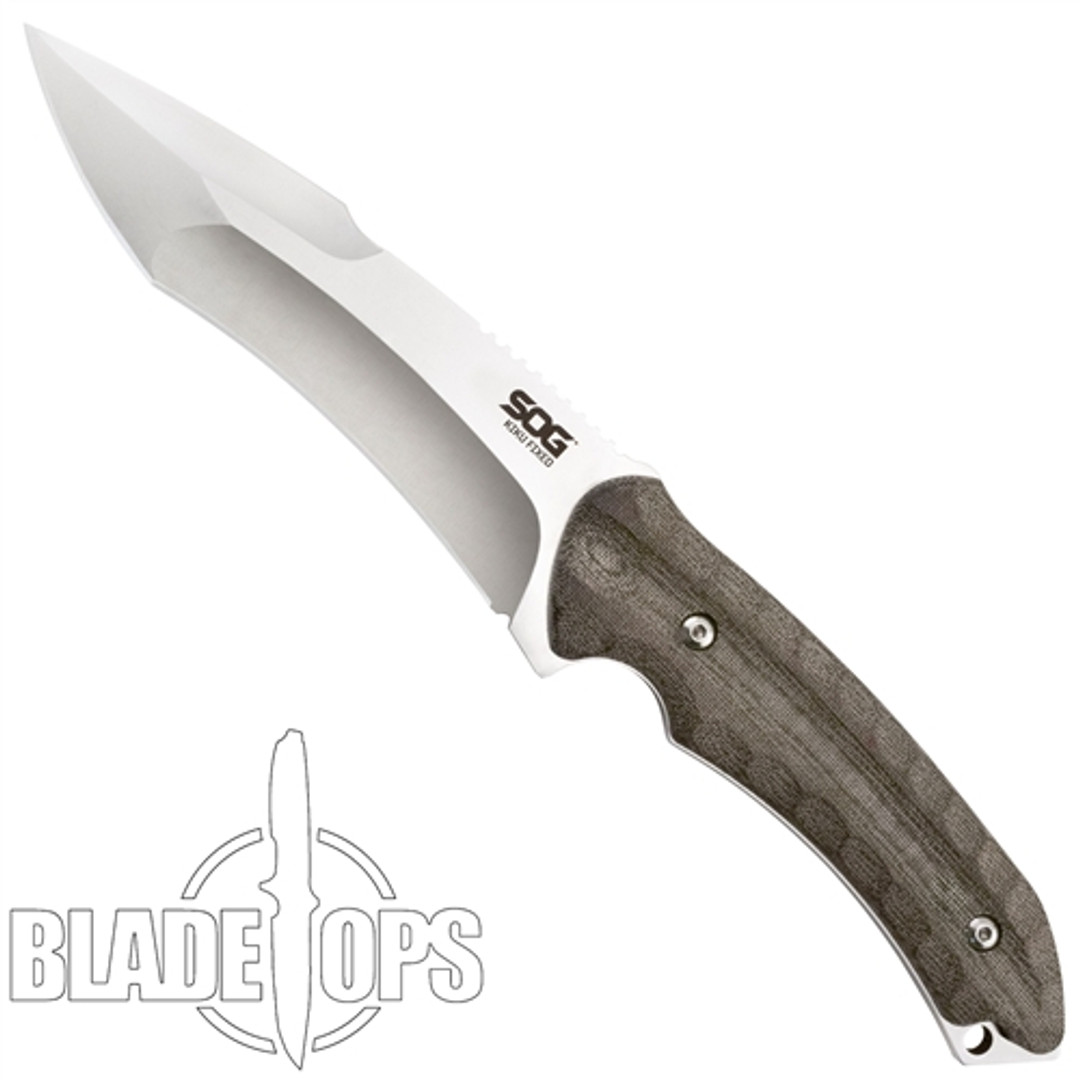 SOG Small Kiku Fixed Blade Knife, Satin Plain Tanto Blade