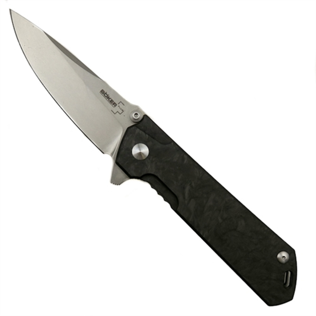 Boker Plus 01BO768 Kihon Marbled Carbon Fiber/Stainless Steel Flipper Knife, D2 Satin Blade