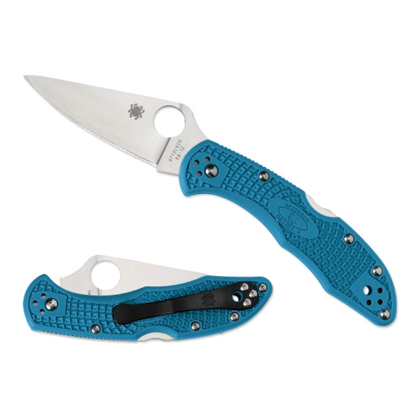 Spyderco Blue Delica 4 Folder Knife, VG-10 Satin Blade REAR VIEW