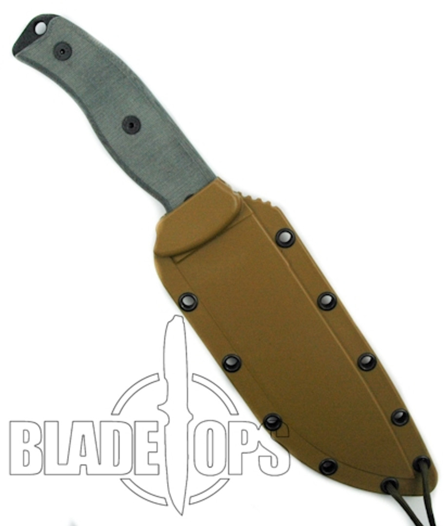 ESEE Knives 6S Fixed Blade Knife, Black Part Serrated Blade, Linen Micarta Handle, Coyote Brown Sheath