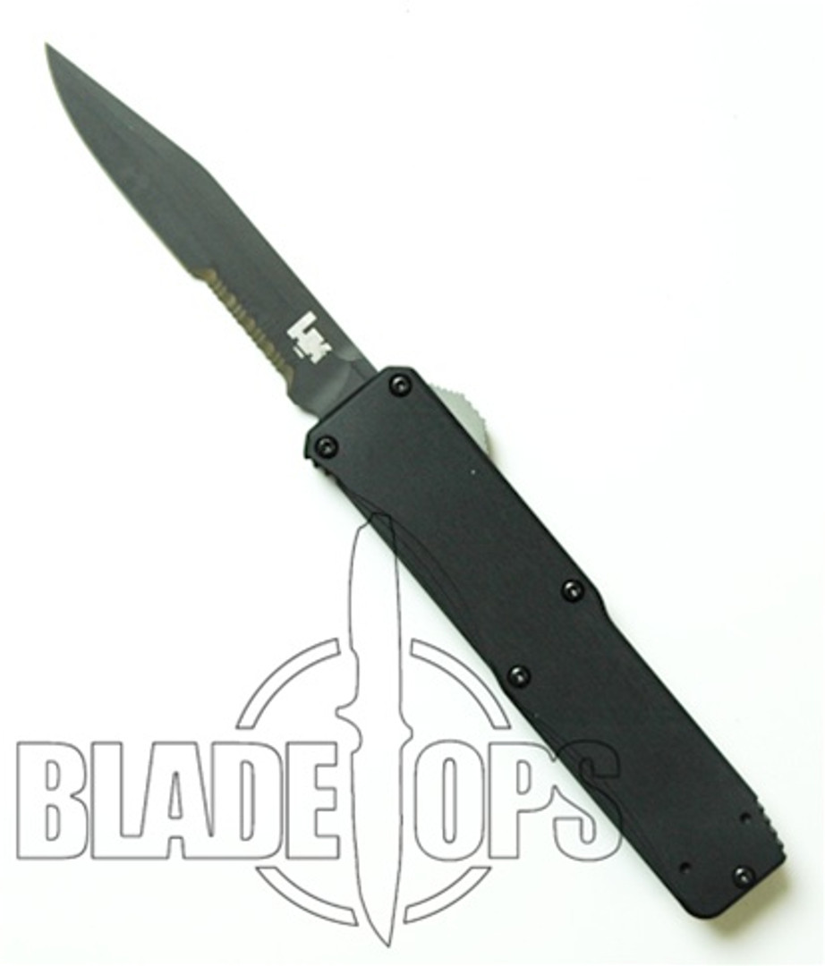Benchmade H&K Tumult OTF Knife, Tactical Black, Part Serrated Edge, 14800SBK