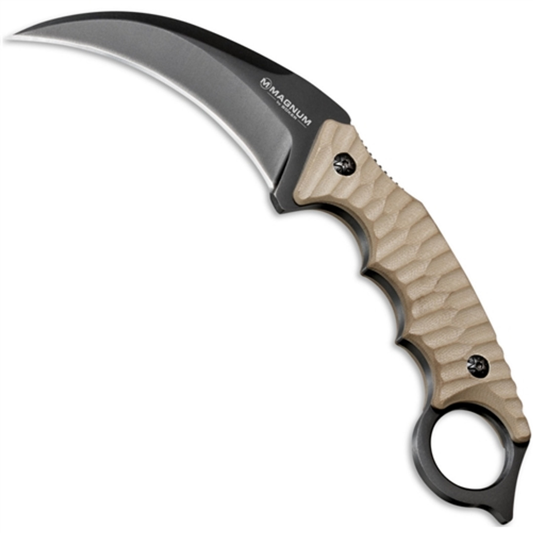 Boker Magnum 02SC028 Tan Spike Karambit Fixed Blade Knife, Black Blade