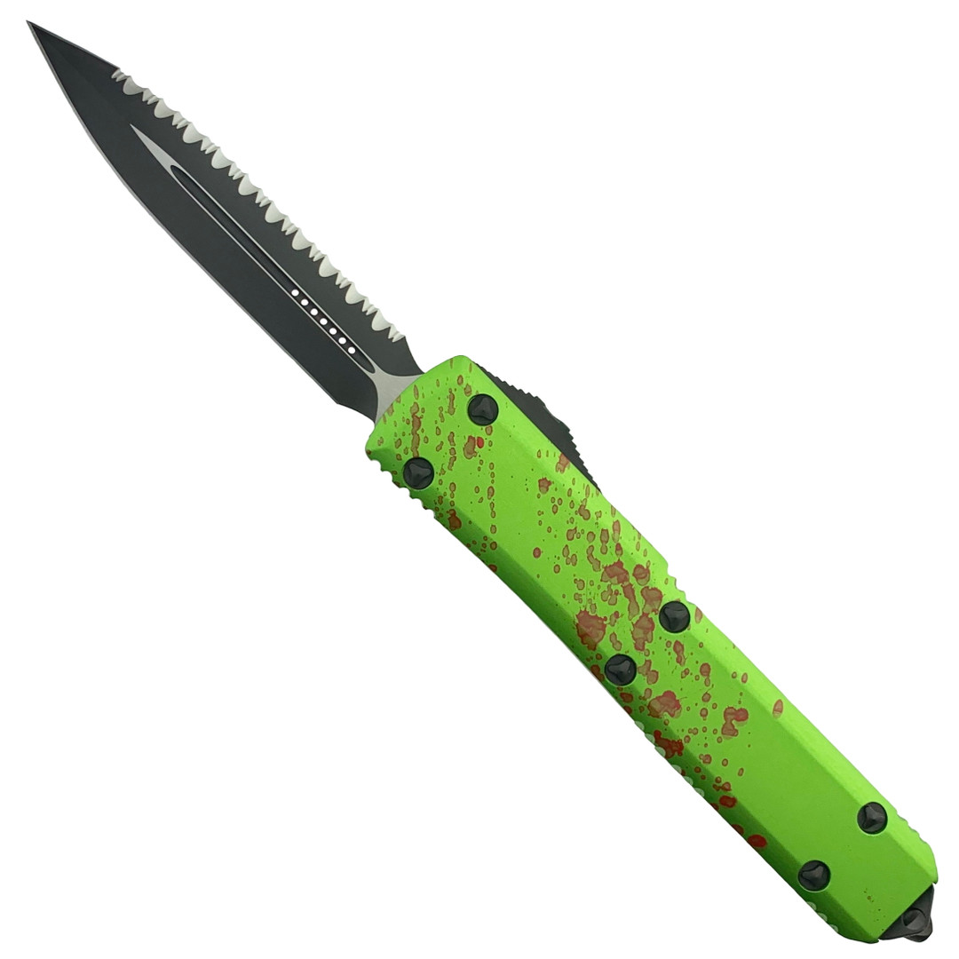 Microtech Zombie Ultratech Dagger OTF Auto Knife, Black Serrated Blade