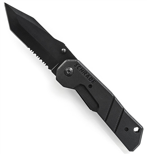 Schrade 103S G10 Folding Knife, Black Tanto Combo Blade