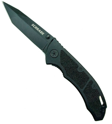 Schrade 201T Pocket Knife, Black Tanto Plain Blade