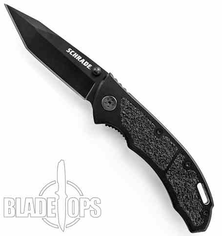 Schrade 201T Pocket Knife, Black Tanto Plain Blade