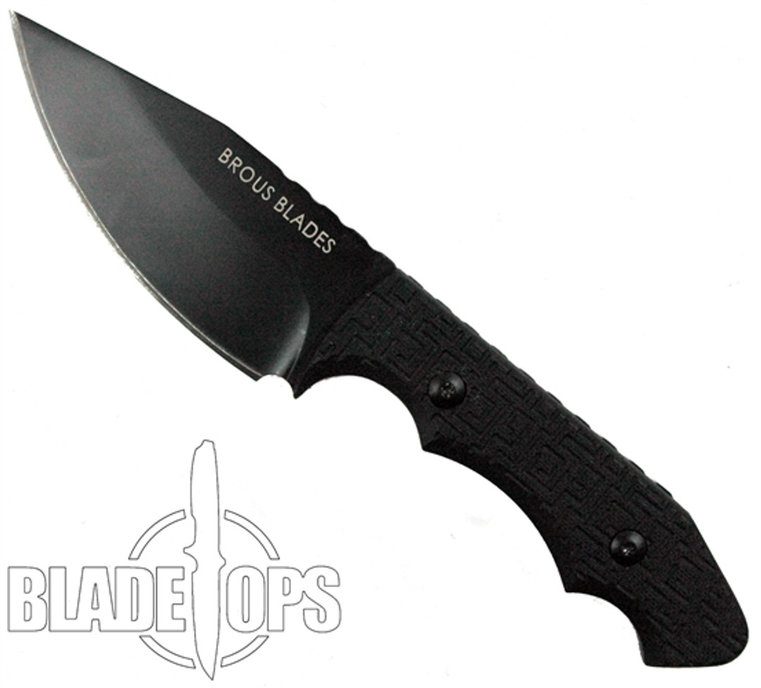 Brous Blades Threat Fixed Blade Knife, Black D2 Blade