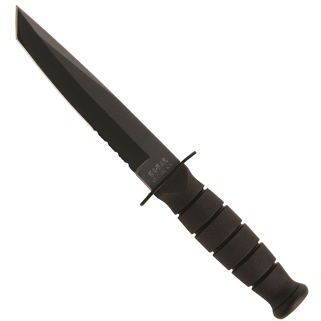 KA-BAR 1255 Short Tanto Knife, Combo Edge, Kraton G Handle, Leather Sheath