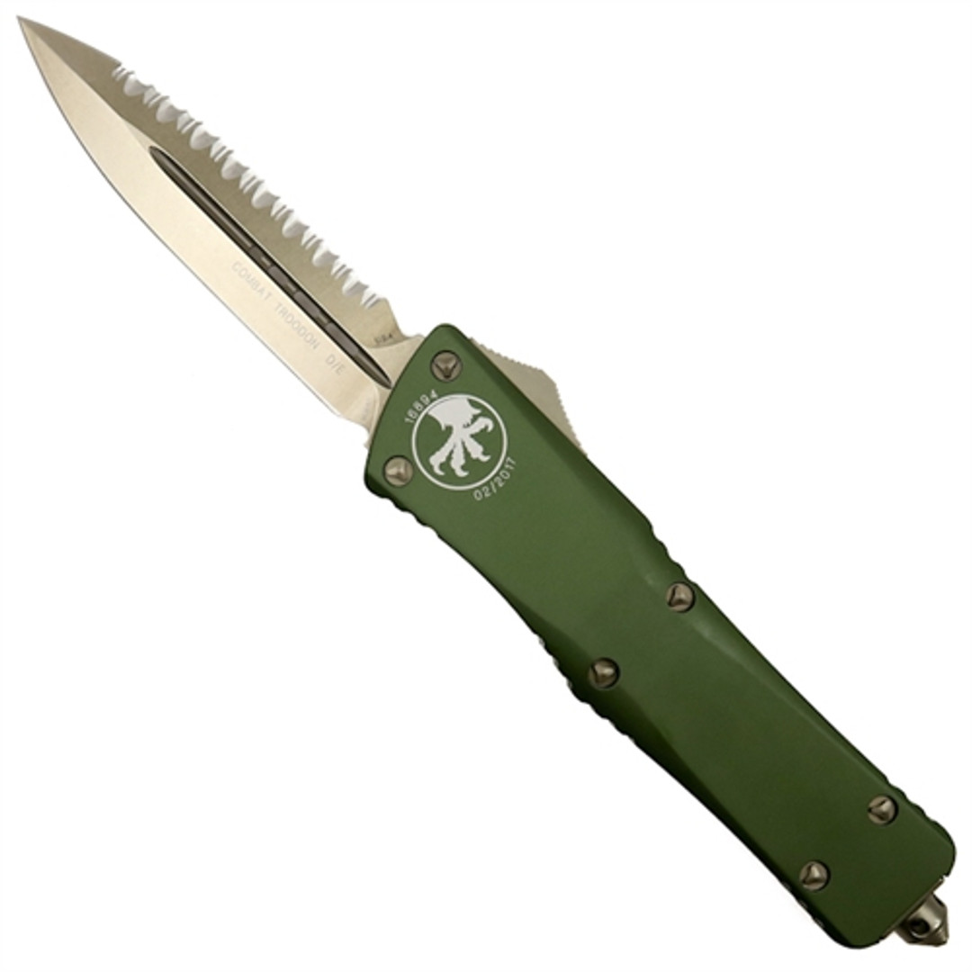 Microtech 142-15OD OD Green Combat Troodon D/E OTF Auto Knife, Full Serrated Bronze Blade