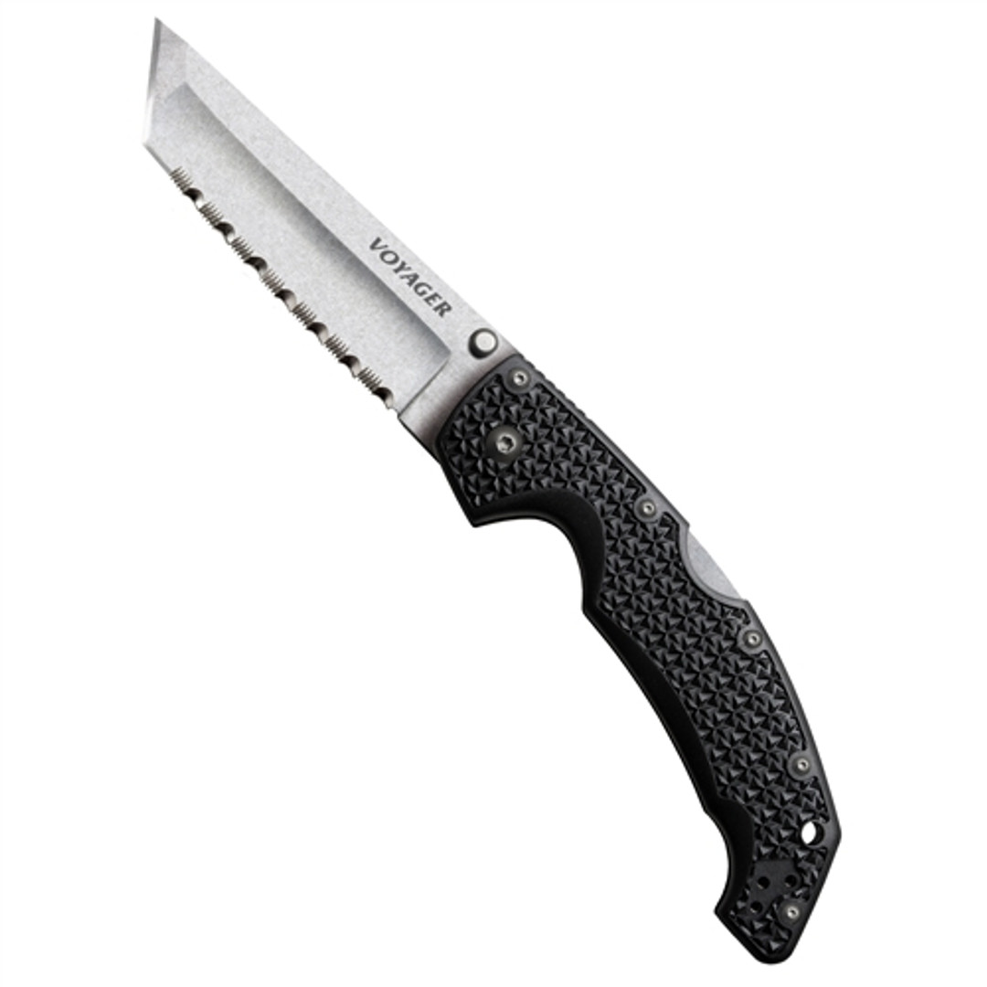 Cold Steel Voyager Lg. Tanto Point, Fully Serrated, Stonewash, Griv-Ex