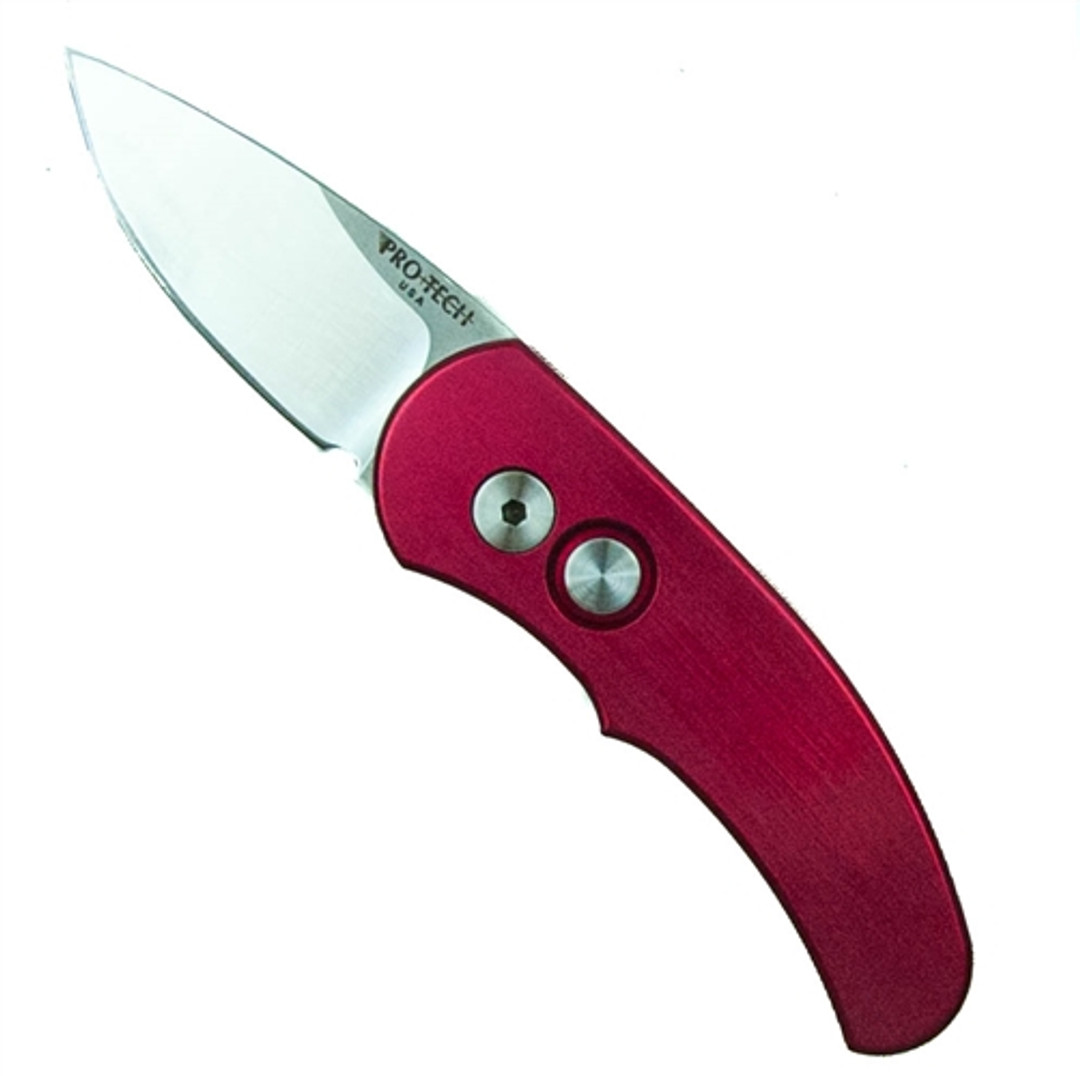 Pro-Tech J4 Cali-Legal Auto Knife, Red Handle, Plain Edge Satin Blade