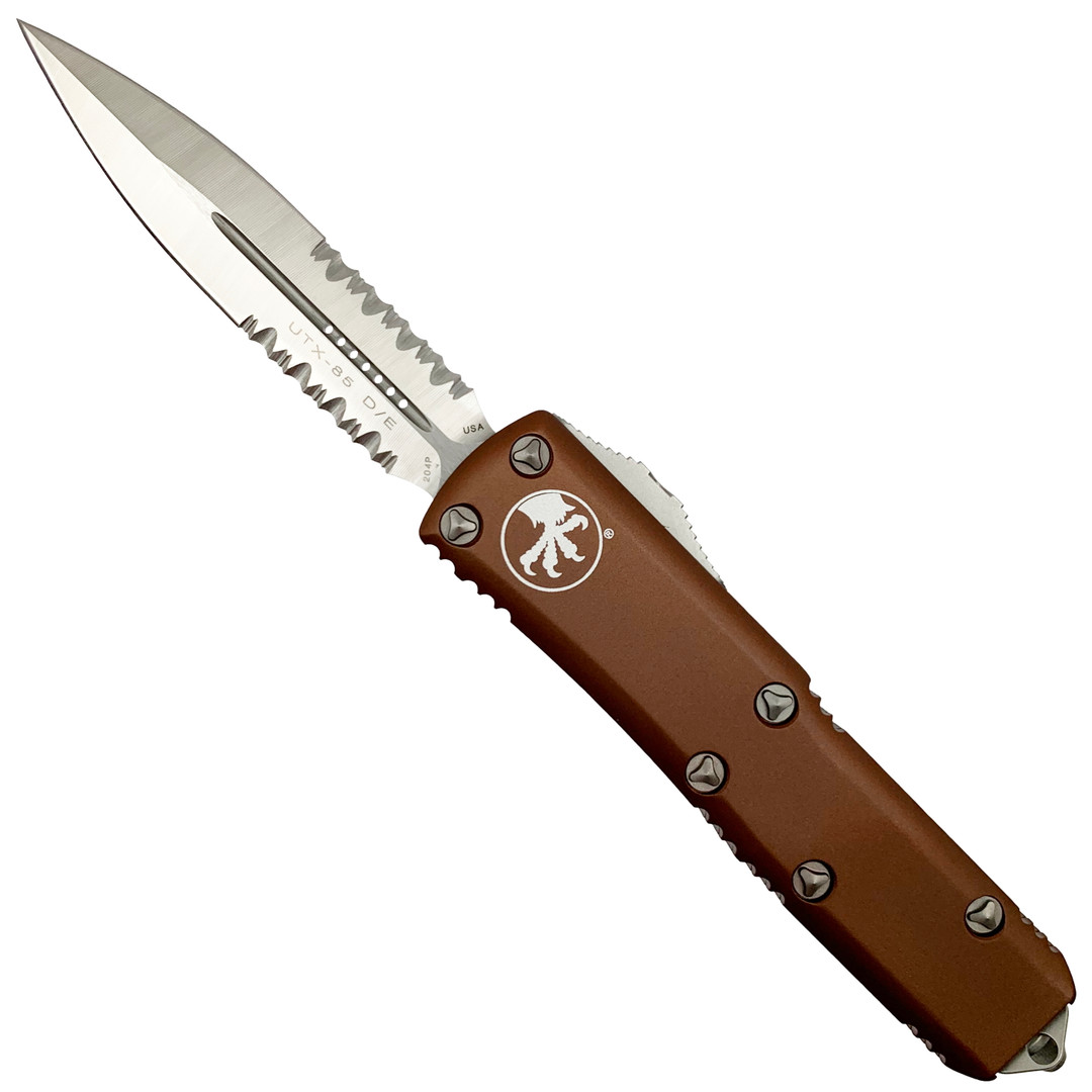 Microtech 232-5TA Tan UTX-85 D/E OTF Auto Knife, Satin Combo Blade