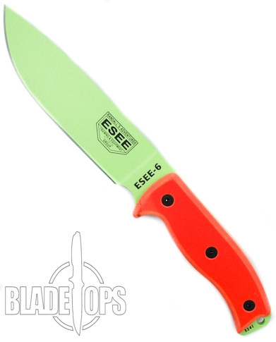 ESEE Knives 6P-VG Fixed Blade Knife, Venom Green Blade, Orange Linen Micarta Handle