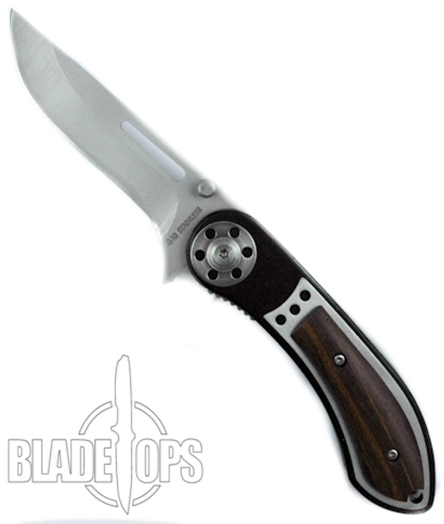 Woody Spring Assisted Knife, Satin Blade