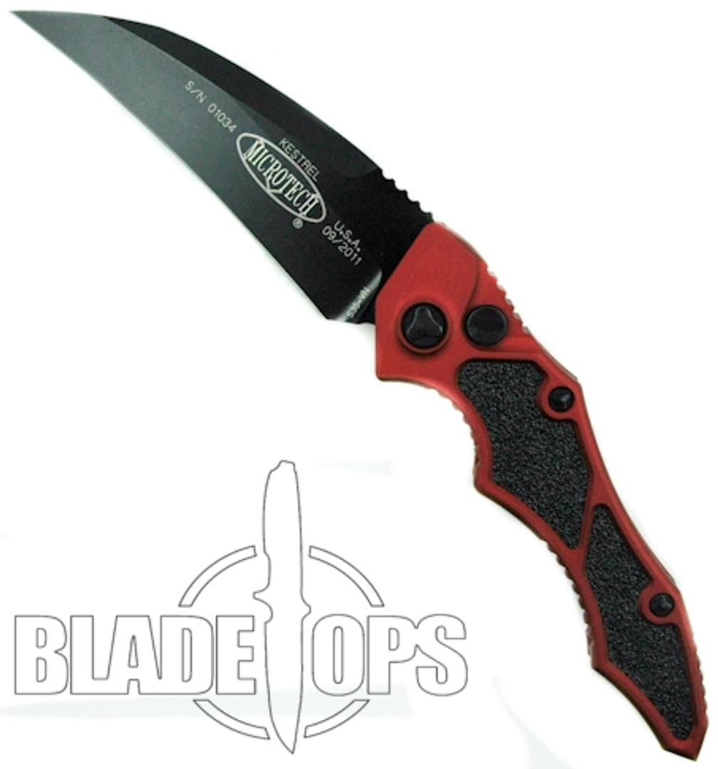 Microtech Red Kestrel Automatic Knife, Black Plain Edge, 131-1RD