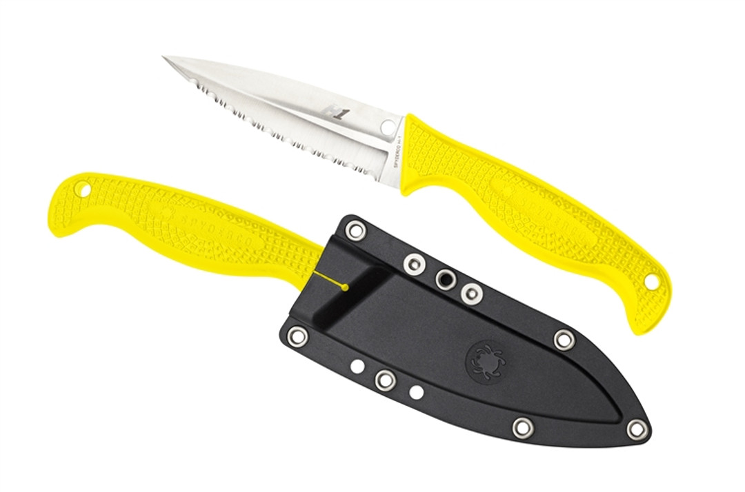 Spyderco FB40SYL Yellow Fish Hunter Salt Fixed Blade Knife, H-1 Satin SpyderEdge Blade