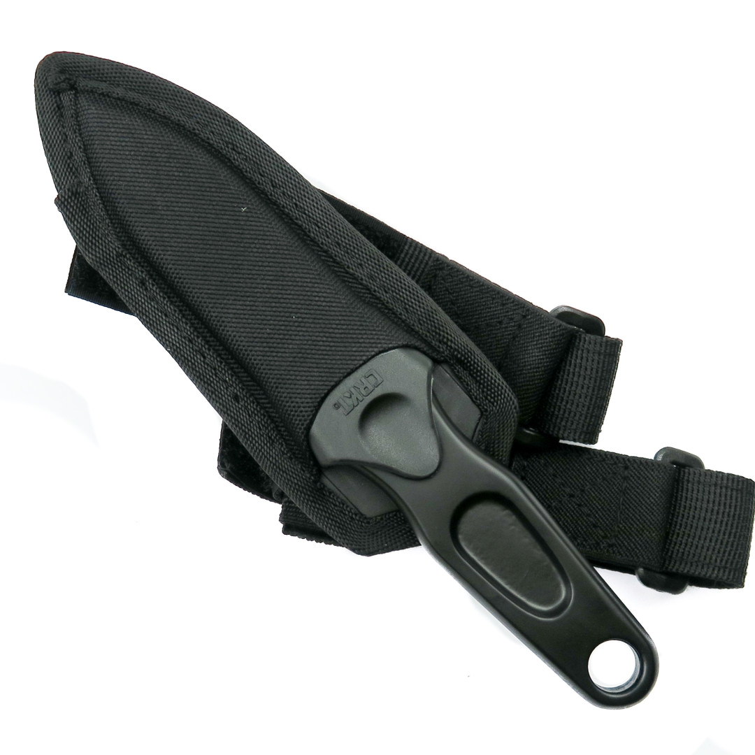 CRKT 2020 Sting D/E Fixed Blade Knife, Black Blade, sheath view, front