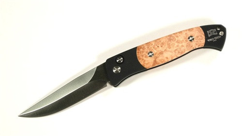 Pro-Tech Brend 2 Auto, Satin Plain Blade, Maple Burl Handle