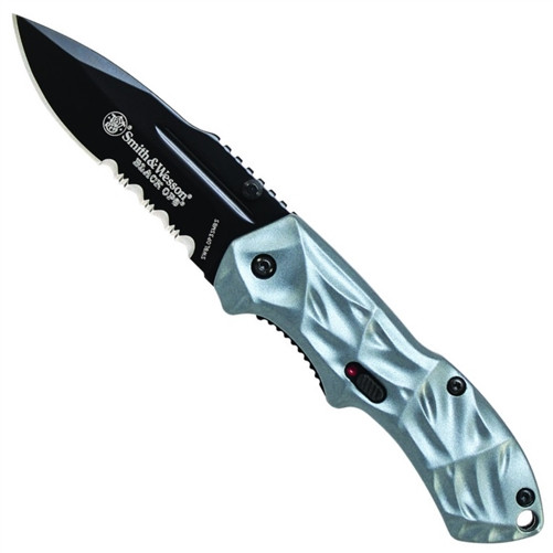 Smith & Wesson Black Ops SWBLOP3SMBS Blue/Grey Small Spring Assist Knife, Black Combo Blade