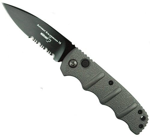 Boker Grey Kalashnikov Auto Knife, AUS8 Black Combo Blade