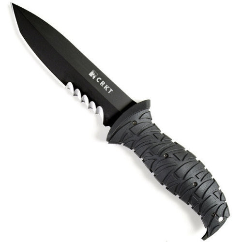 CRKT Black Ultima 5" Spear Point Combined Razor-Sharp & Veff Serration Cutting Edge