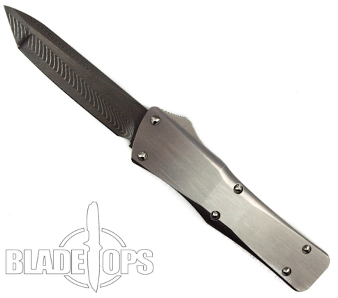 Microtech Custom Stainless Steel Combat Troodon OTF Knife, Devin Thomas Damascus Tanto Blade