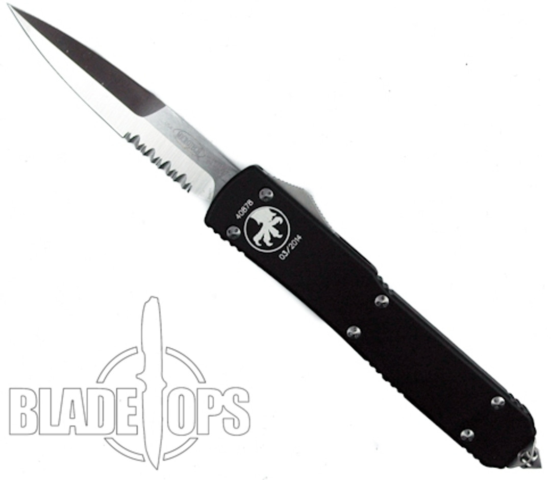 Microtech Ultratech OTF Double Action Knife, Bayonet Grind, Satin Part Serrated Blade, 120-5