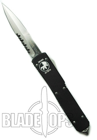 Microtech Ultratech OTF Double Action Knife, Bayonet Grind, Satin Part Serrated Blade, 120-5