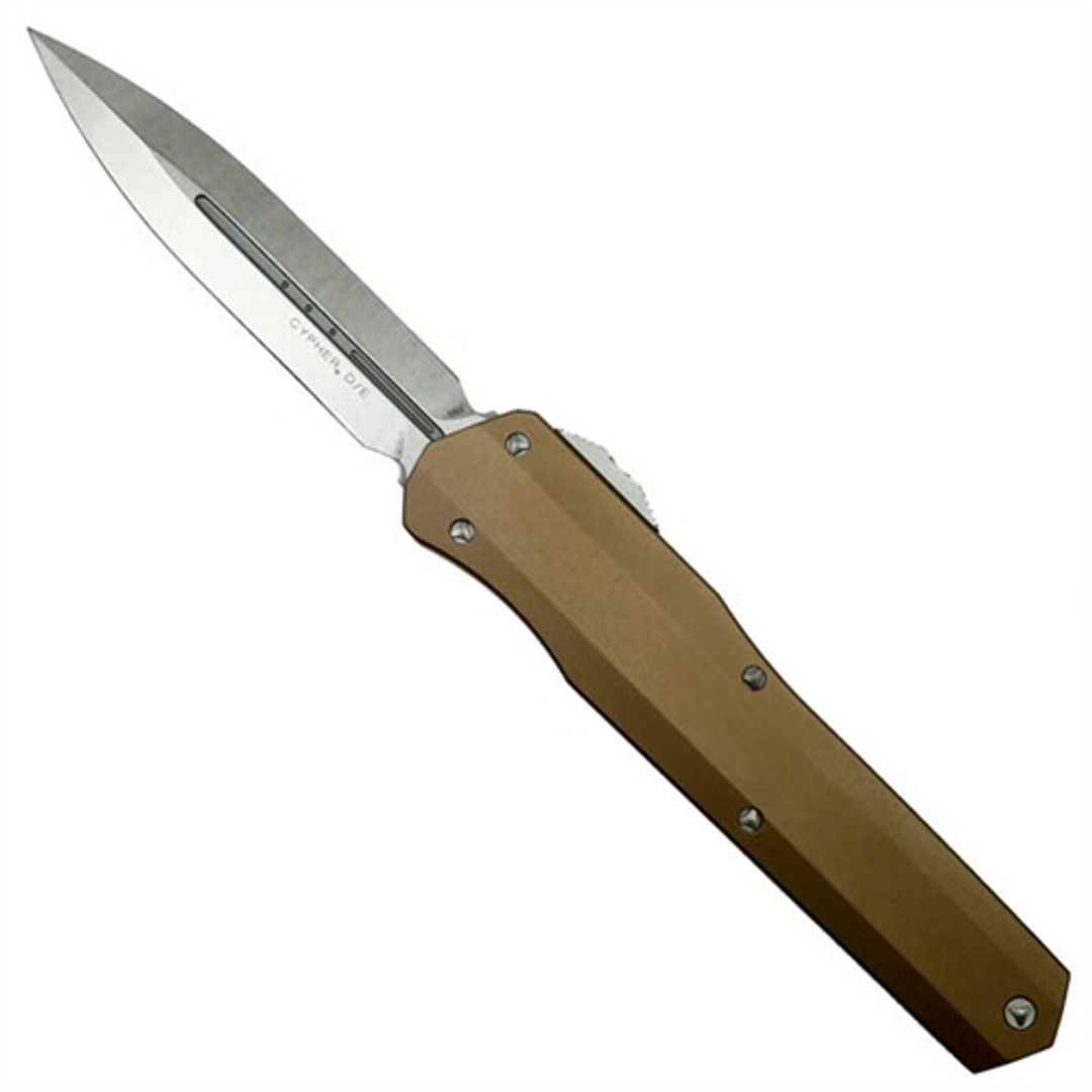 Microtech 242S-10TA Tan Smooth Cypher D/E OTF Auto Knife, Stonewash Blade