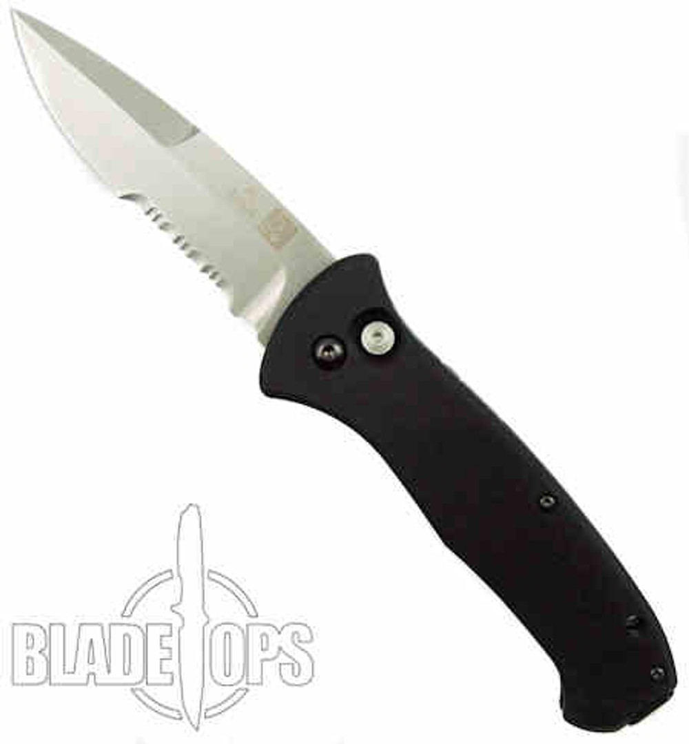 Al Mar AS4 SERE Automatic Knife, Part Serrated Satin Blade, Black Handle