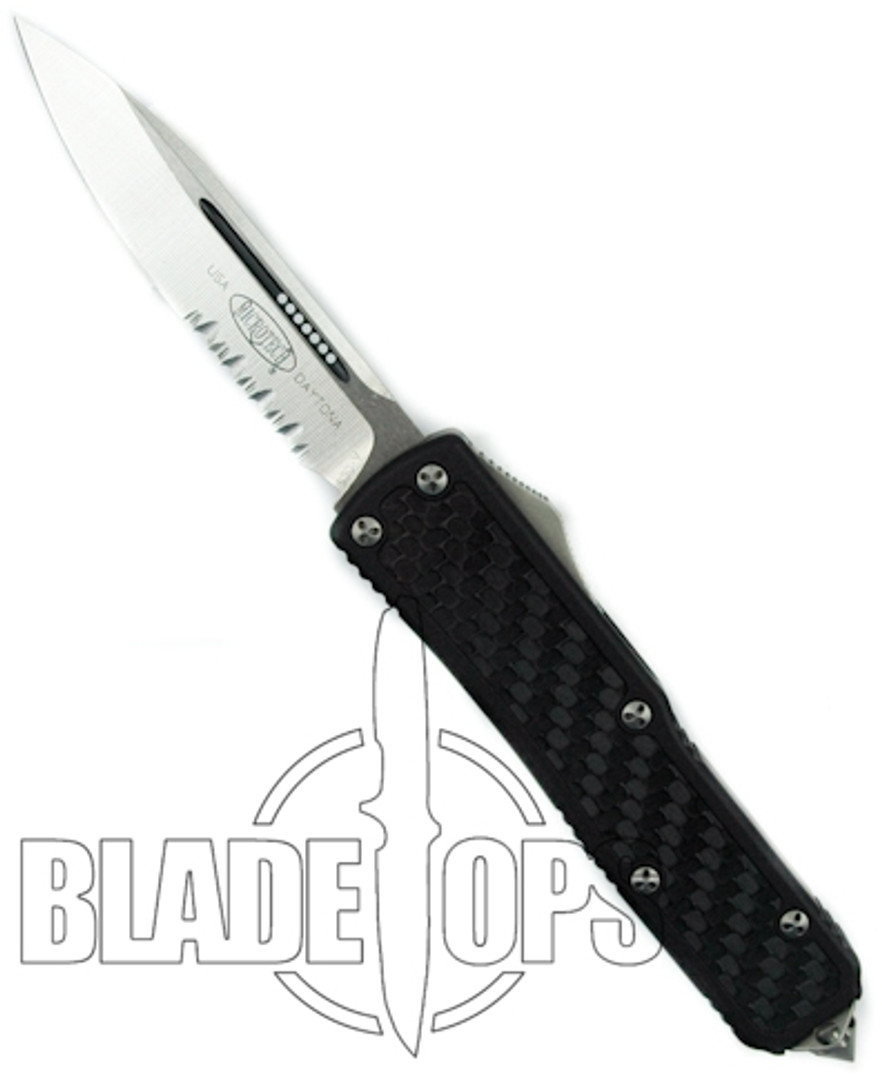 Microtech Daytona OTF Knife, Stonewash Part Serrated Edge, MT124-11