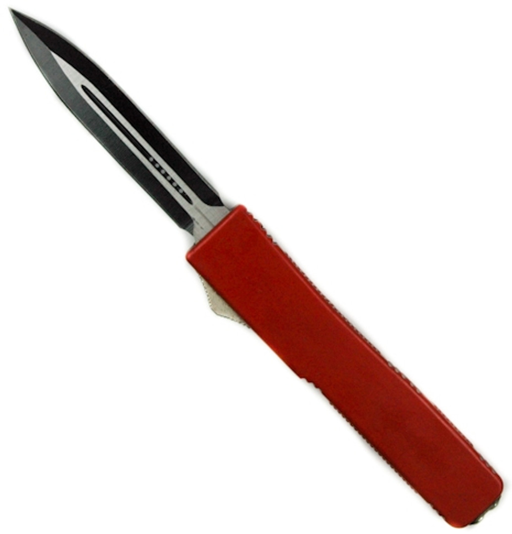 Panther OTF Double Action Knife, Red handle, Black Tactical Blade