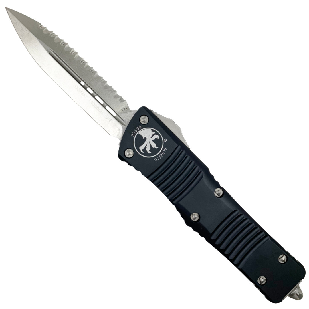 Microtech 142-12 Combat Troodon D/E OTF Auto Knife, Full Serrated Stonewash Blade